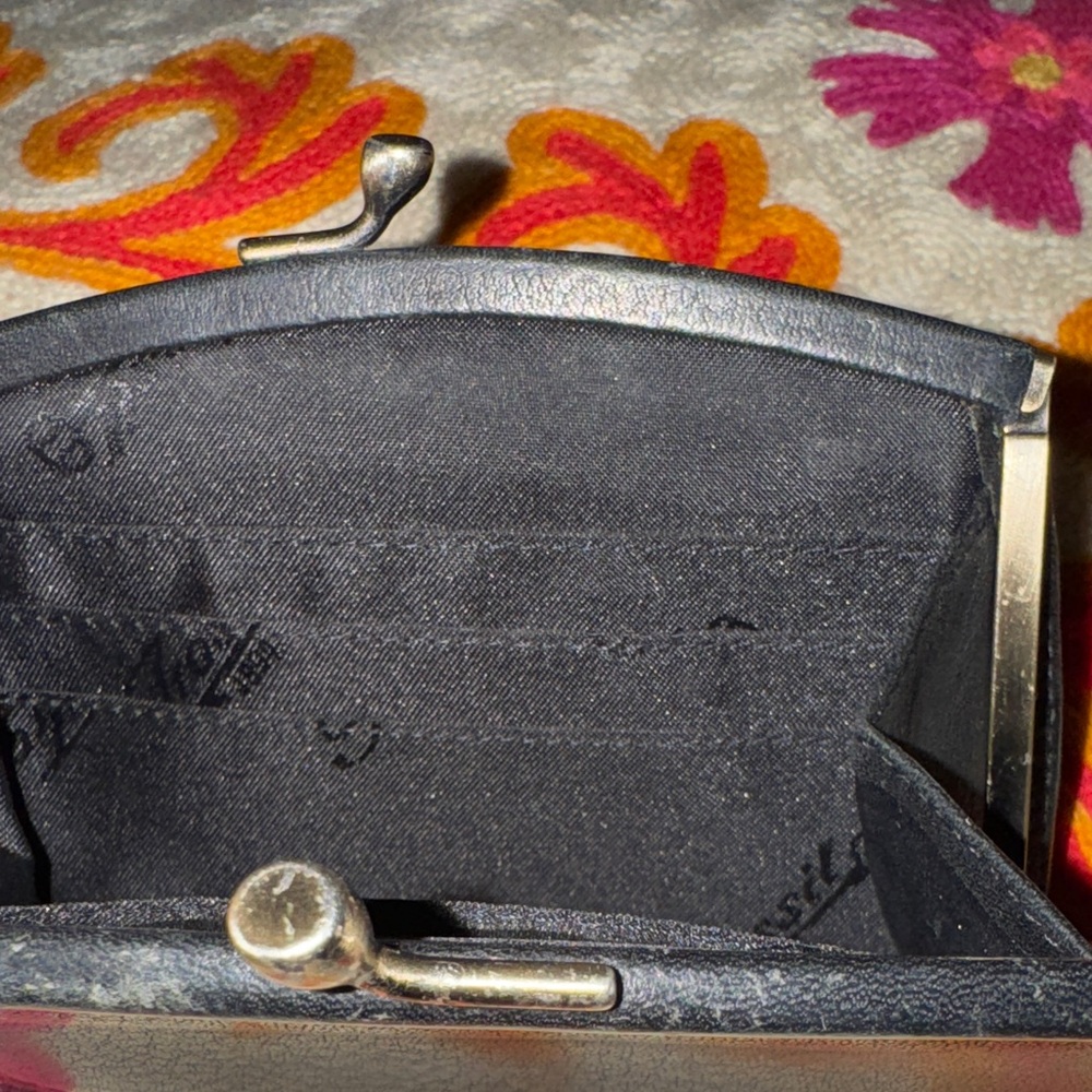 VTG Fossil Kiss Lock Coin Purse Wallet Change Card Holder Leather - Picture 4 of 6